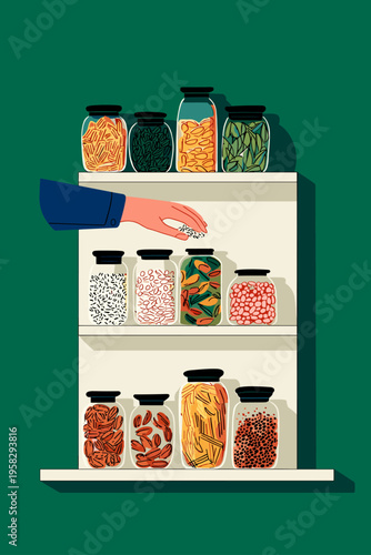 Organized Pantry with Transparent Containers