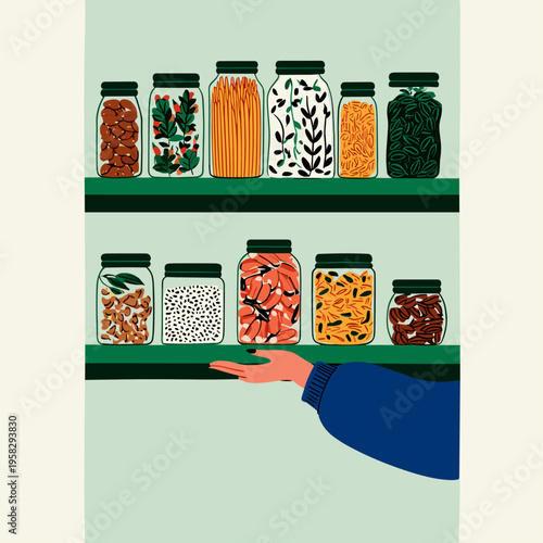 Organized Pantry with Transparent Containers