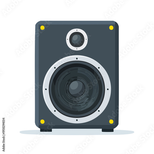 Modern audio speaker with large woofer and tweeter for sound reproduction