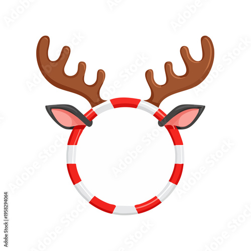 Cute reindeer antlers headband with red and white stripes and cartoon ears