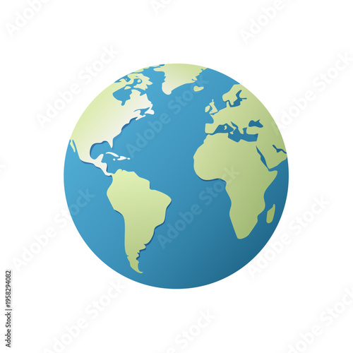 Illustration of a stylized planet Earth showing continents and oceans in blue and green tones