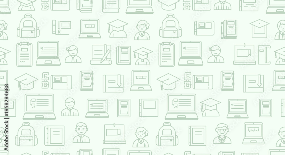 Obraz premium Educational icon pattern school elements on a light green background