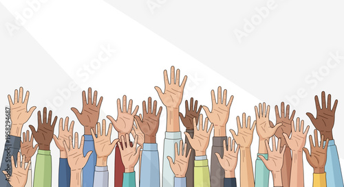 Diverse hands reaching upwards a vector illustration for various concepts