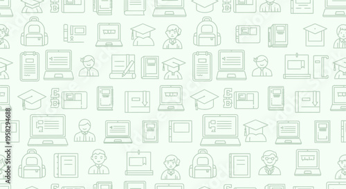 Educational icon pattern school elements on a light green background