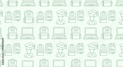 Educational pattern laptop backpacks and graduates in a seamless repeat