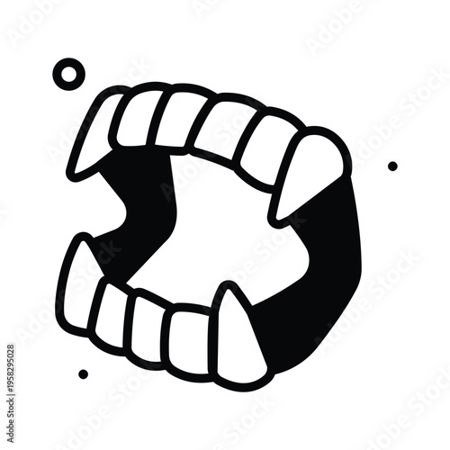 A modern glyph icon showing vampire teeth halloween prank