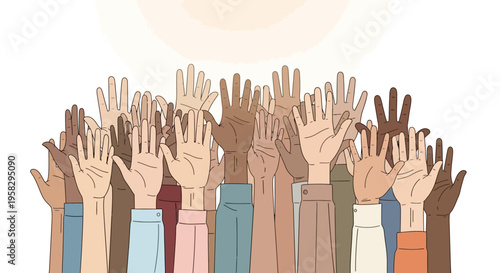 Diverse hands reaching upwards a vector illustration of unity and support