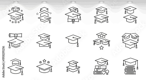 Set of graduation cap icons for education and academic achievement