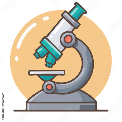 Cute Cartoon Microscope With Teal Accents And Warm Yellow Circle Background