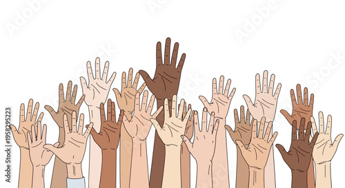Diverse hands reaching upwards illustration of unity and inclusion
