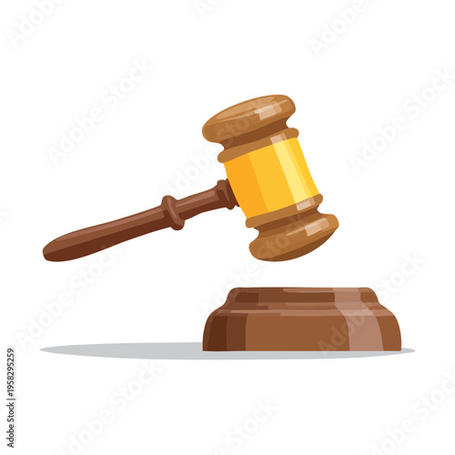 Lawyer's wooden gavel poised above sound block for judicial decision or auction sale