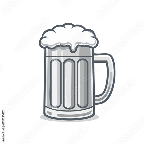Frothy beer mug with grey tones isolated beverage illustration
