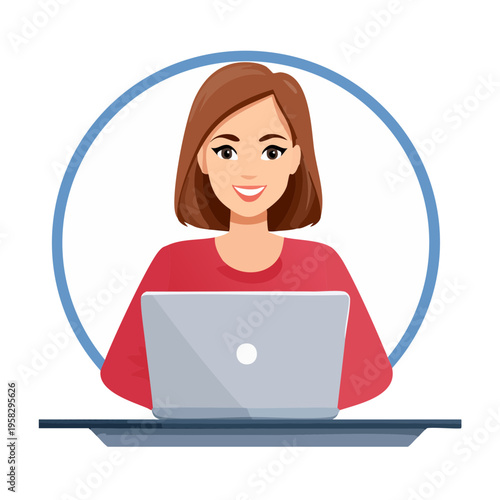 Smiling woman sitting at a desk with a laptop computer