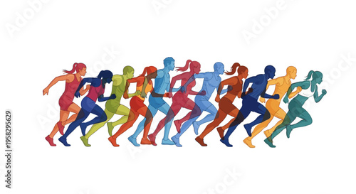 A diverse group of athletes runs together in a colorful illustration for the International Day of Sport for Development and Peace, promoting global sports unity