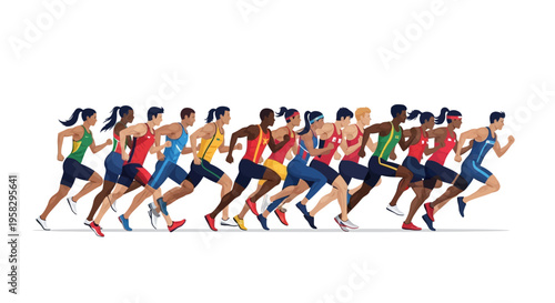 Illustration of diverse athletes running together in a global sports unity concept for the International Day of Sport for Development and Peace
