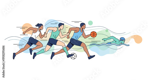 Illustration of multi-country athletes in motion, symbolizing global sports unity and peace on International Day of Sport for Development