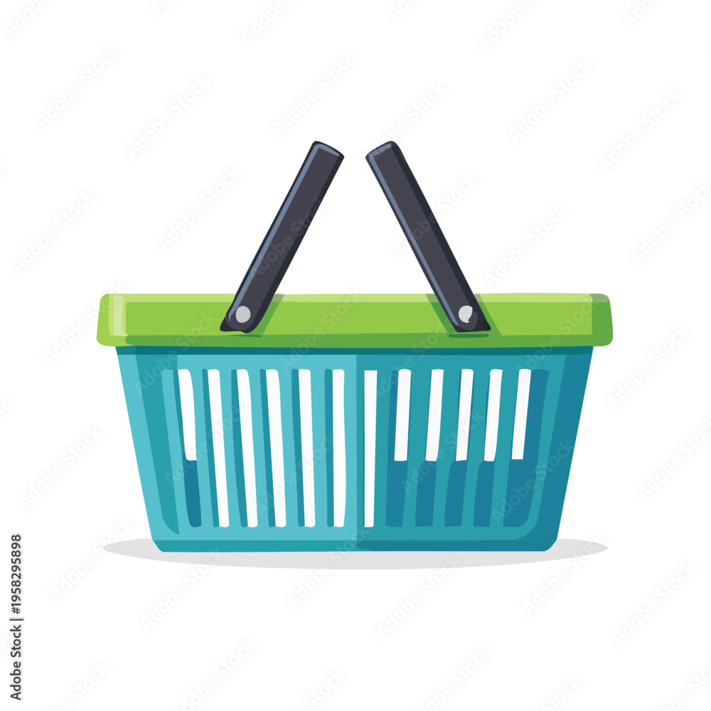 Fototapeta premium Blue and green shopping basket with black handles for groceries