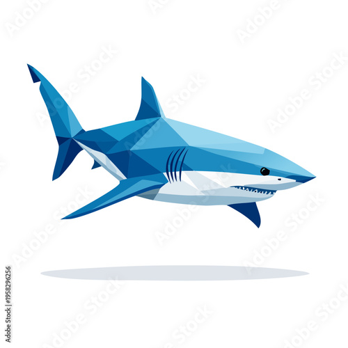 Geometric blue shark in motion illustration