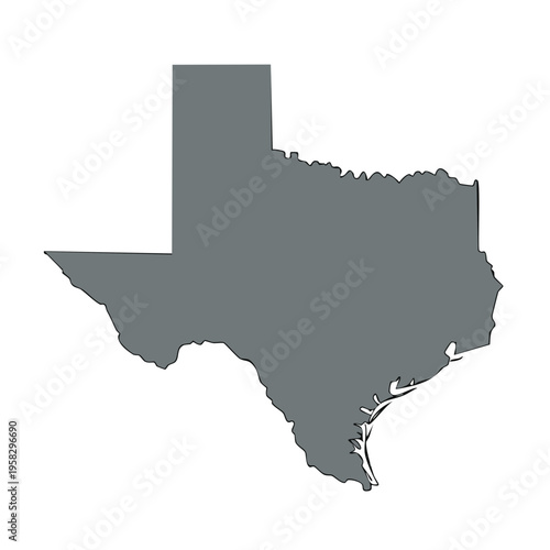 Gray silhouette of the state of Texas outline with a rounded corner border.