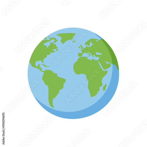Stylized flat illustration of planet Earth showing continents and oceans