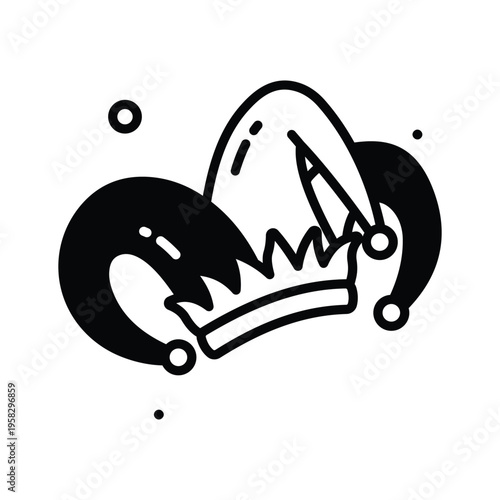 Modern glyph icon showing colorful jester hat prank costume