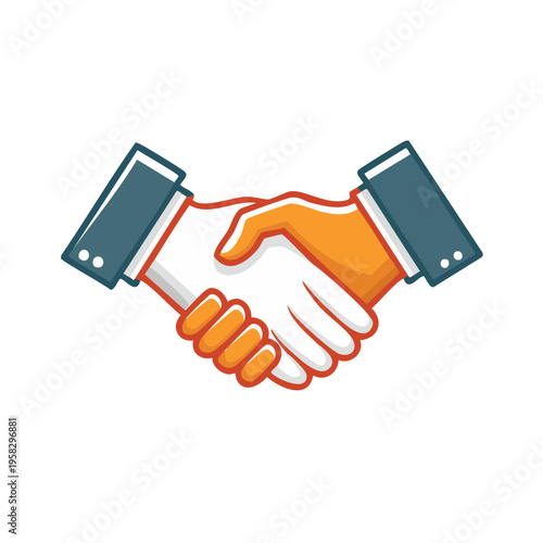 Business handshake illustration with opposing hands clasping in a deal closing gesture
