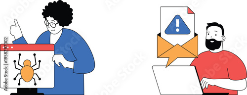 Phishing awareness and cybersecurity threats illustrated with email and network icons