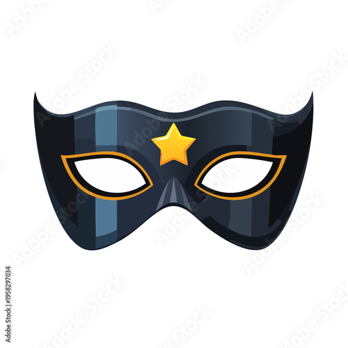 Dark Superhero Mask with Yellow Star Emblem and Golden Trim Accents for Costume Parties