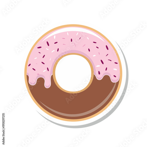 Sweet Pink Frosted Donut with Chocolate Glaze and Sprinkles