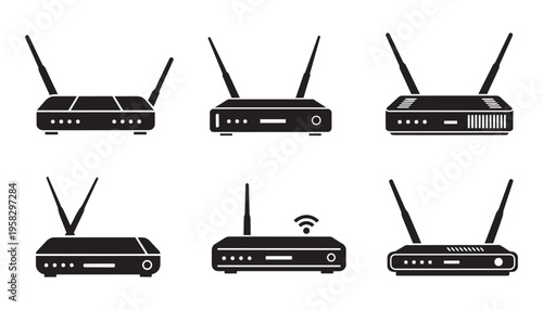 Set of wireless router vector illustration symbols for internet network and technology connection