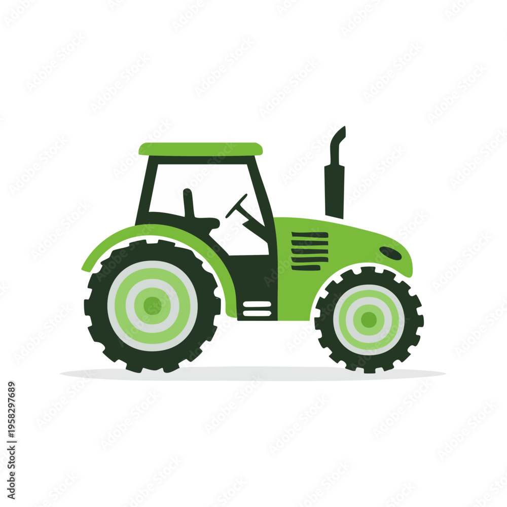 Obraz premium Modern green agricultural tractor with large wheels and cabin