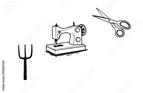 Sewing and farming tools illustration