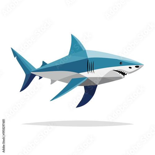 Geometric Blue Shark Swimming Underwater Abstract Style Illustration
