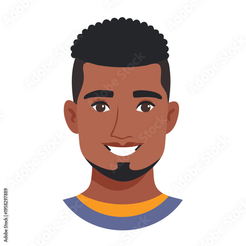 Smiling young man with trendy haircut and goatee wearing casual shirt