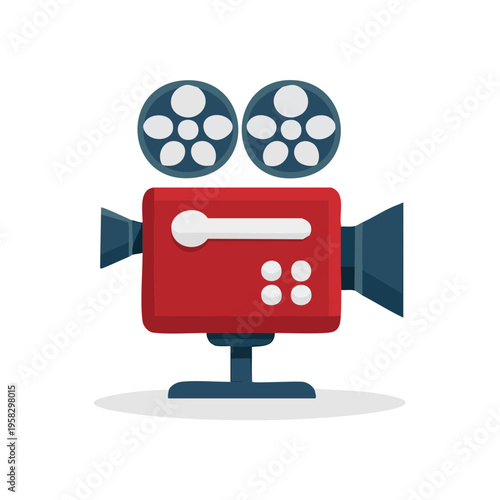 Vintage Movie Camera Illustration With Two Film Reels And Red Body