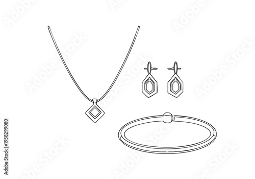 Elegant Geometric Jewelry Set Featuring Necklace, Earrings, and Bracelet with Minimalist Design