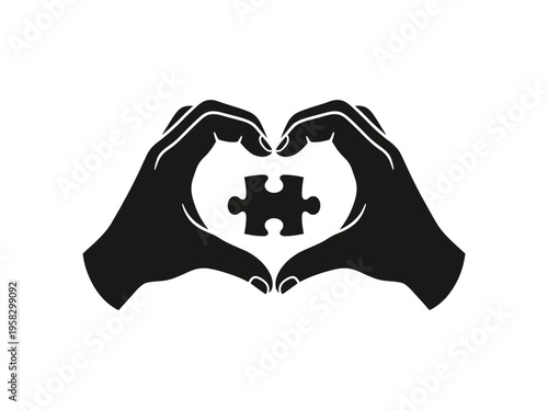 Hands shaping a heart around a puzzle piece, symbolizing connection and unity. The image conveys themes of love, wholeness, and the importance of fitting pieces together.
