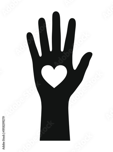 Silhouette of a hand with a heart shape cutout, symbolizing care and compassion