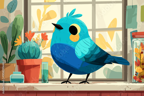 Bluebird on Sunlit Window Bird Feeder