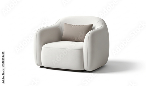 Modern armchair with light fabric and taupe cushion realistic furniture vector isolated on white background