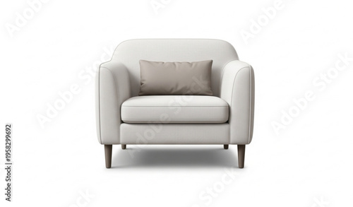 Modern armchair with light fabric and taupe cushion realistic furniture vector isolated on white background