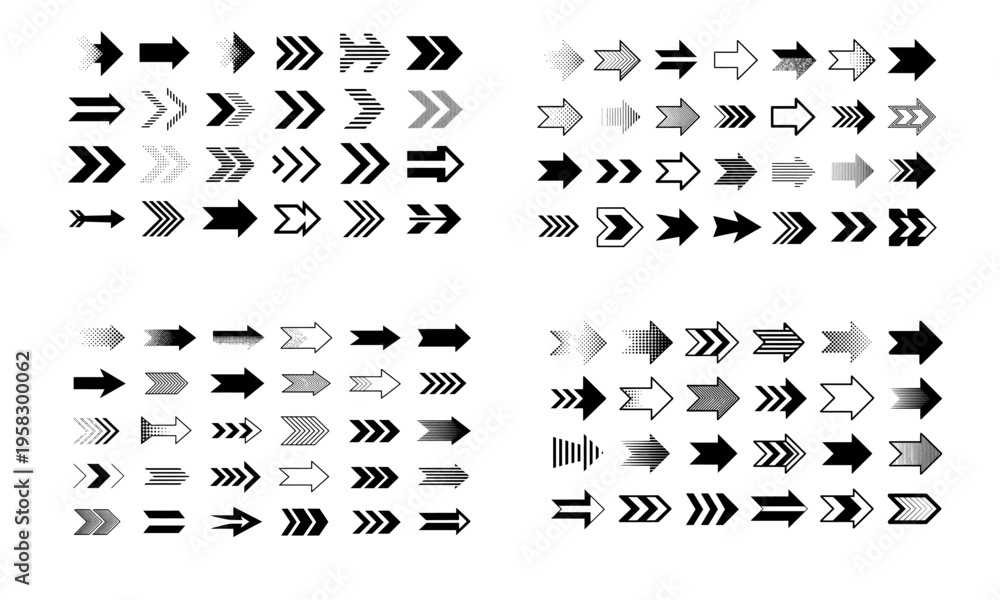 Fototapeta premium Arrow icons collection with various directions and styles for navigation and design isolated on white background
