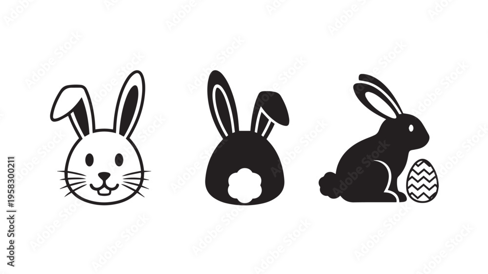 Obraz premium Black and white Easter bunny icons with egg on plain background for holiday concepts