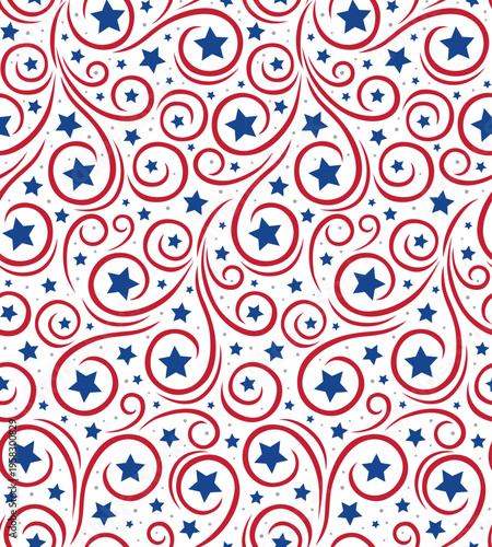 Seamless 4th Of July Pattern With Stars And Swirls