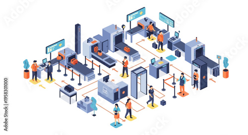 Airport Security Checkpoint Isometric Illustration.