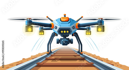 Advanced Drone Technology Flying Over Railway Tracks.