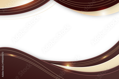 深いブラウンとゴールドの曲線が重なる豪華なウェーブ背景。チョコレート、高級コーヒー、美容、大人の落ち着いたデザイン向けのベクター素材。