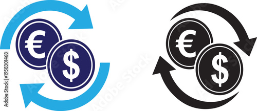 Currency exchange and conversion symbol with euro and dollar signs