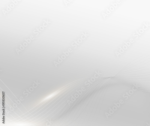 白を基調としたクリーンな空間に繊細な銀色の曲線が流れる抽象背景 ミニマルでモダンなデザイン素材