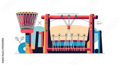 African Musical Instruments Percussion Ensemble Illustration.